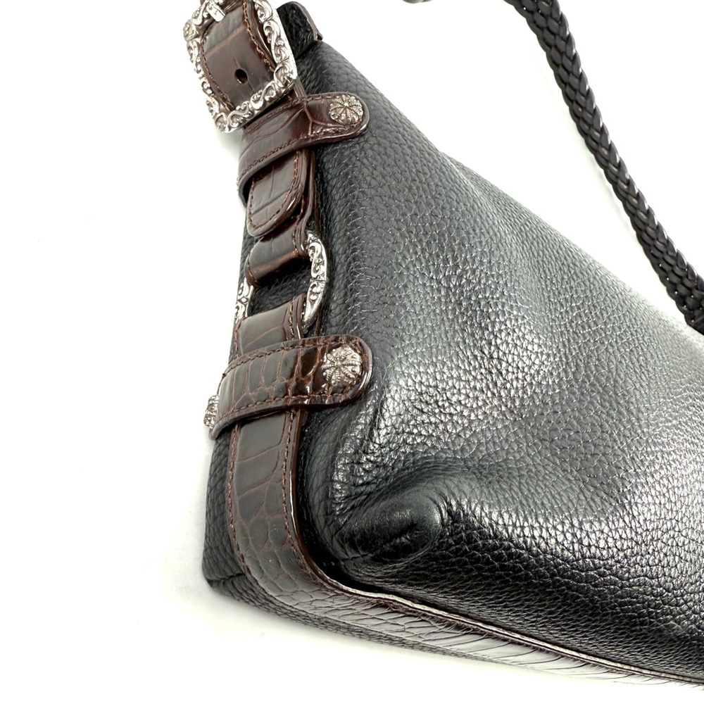 Brighton Handbag Black Brown Leather Shoulder Bag Purse Bag Charm Silver Accent - Picture 7 of 16